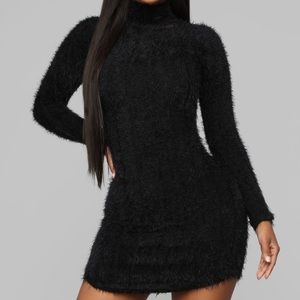 All black fuzzy dress.